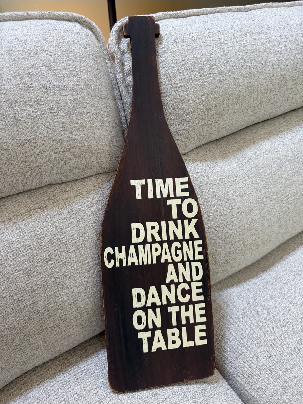 Decorative Champagne Bottle Wall Sign - Brown with Cream Lettering